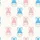 Adorable Chenille Bunny Pattern: Sky Blue & Pink Stylized Rabbit Seamless Print Satin Pajamas Set - 4