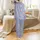 Women's Personalized Bridesmaid Satin Pajamas: Periwinkle Blue Rose & Gold Foliage Pattern Satin Pajamas Set - 3