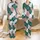 Elegant Botanical Swirl Pattern: Emerald Green, Rose Pink, White Line Art Satin Pajamas Set - 1