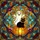 Spooky Season Fans' Friendly Ghost Cute Cat Glowing Pumpkin Tiffany Stained Glass Teal Burgundy Autumn Leaf Mosaic Stained Glass Suncatcher - 5
