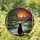 Cat Lovers' Tiffany Style Stained Glass Black Cat Window Sunset River Mountain Landscape Jewel Tones Orange Blue Green Red Yellow Stained Glass Suncatcher - 1