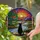 Cat Lovers' Tiffany Style Stained Glass Black Cat Window Sunset River Mountain Landscape Jewel Tones Orange Blue Green Red Yellow Stained Glass Suncatcher - 2
