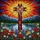 Inspirational Art Admirers Tiffany Stained Glass Cross, Radiant Sunburst, Wildflower Field, Jewel Tones Stained Glass Suncatcher - 5