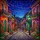 Travelers' Intricate Stained Glass Cobblestone Town Jewel Tones Indigo Starry Night Stained Glass Suncatcher - 5