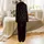 Women's Solid Black Minimalist Muted & Cherry Red Scattered Hearts Long Sleeve Cotton-Blend Sleep Set Satin Pajamas Set - 3