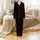 Women's Solid Black Minimalist Muted & Cherry Red Scattered Hearts Long Sleeve Cotton-Blend Sleep Set Satin Pajamas Set - 2