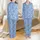 Cozy Bunny Dreams: Whimsical Crocheted Bunny & Knit Texture Blue Pattern Pajamas Satin Pajamas Set - 1