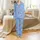Cozy Bunny Dreams: Whimsical Crocheted Bunny & Knit Texture Blue Pattern Pajamas Satin Pajamas Set - 2