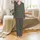 Women's Olive Green Indigo Botanical Pure Cotton Pajamas Set: Floral Block Print Loungewear Satin Pajamas Set - 2