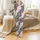 Satin Sleep Set: Intertwined Monogram & Botanical Pattern - Blush & Charcoal Kid Satin Pajamas Set - 2