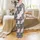 Satin Sleep Set: Intertwined Monogram & Botanical Pattern - Blush & Charcoal Kid Satin Pajamas Set - 3