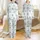 Sewing Enthusiast's Dream: Teal Machine, Thimble & Scissors Seamless Illustrative Design Satin Pajamas Set - 1