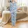 Festive Hanukkah Blue & Gold Menorah Dreidel Sufganiyot Watercolor Design Satin Pajamas Set - 2