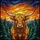 Highland Cow Fans' Stained Glass Winter Sunset Art with Festive Garland & Jewel Tones Stained Glass Suncatcher - 5