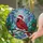 Christmas Lovers' Tiffany Stained Glass Cardinal Santa Hat Holly Winter Forest Mosaic Ruby Red Green Jewel Tones Stained Glass Suncatcher - w8golwlmli