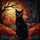 Cat Lovers' Tiffany Stained Glass Black Cat Autumn Forest Moon Artwork with Teal Orange Red Jewel Tones Stained Glass Suncatcher - 5