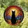 Autumn Cat Art Fans' Glowing Stained Glass Black Cat Fiery Moon & Leaves Pattern Stained Glass Suncatcher - 1
