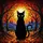 Autumn Cat Art Fans' Glowing Stained Glass Black Cat Fiery Moon & Leaves Pattern Stained Glass Suncatcher - 5