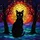Cat Lovers' Intricate Stained Glass Black Cat Yellow Moon Sunset Sky Tree Branches Jewel Tones Stained Glass Suncatcher - 5