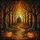 Halloween Enthusiasts' Orange Yellow Teal Stained Glass Spooky Forest Haunted House Jack-o'-Lanterns Stained Glass Suncatcher - 5