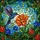 Art Lovers' Tiffany Style Hummingbird Blue Orange Green Jewel Tone Floral Mosaic Stained Glass Suncatcher - 5