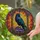 Mystical Art Lovers' Tiffany Stained Glass Raven Iridescent Teal Wings Glowing Purple Crystals Gothic Frame Amber Orange Mosaic Stained Glass Suncatcher - 2