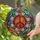 Art Lovers' Stained Glass Peace Sign Mosaic, Fiery Orange Red Floral, Jewel Tone Abstract Art Stained Glass Suncatcher - 2