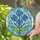 Art Lovers' Tiffany-Style Stained Glass Floral Art with Vibrant Blue Flowers and Luminous Teal Green Mosaic Stained Glass Suncatcher - 0NvXZWMqp7