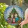 Festive Family Stained Glass Christmas Portrait, Jewel Tone Mosaic Background, Golden Tree & Plush Cat Stained Glass Suncatcher - 2
