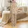 Women's Seamless Stylized Leopard Pattern, Tan Golden Orange Hues Satin Long Sleeve Relaxed Fit Pajama Set Satin Pajamas Set - 3