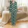Women's Luxury Emerald Green Gold Peony Crane Blossom Sleep Set Satin Pajamas Set - 2