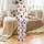 Plus Size Women's Abstract Pink & Black Botanical Pattern Crew Neck Polyester Blend Loungewear Set Satin Pajamas Set - 3