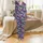Women's Plus Size Navy Organic Splotch 4pc Long Sleeve Pajamas Set Multi-Color Print Satin Pajamas Set - 2