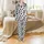 Women's Funny Bohemian Cowhide Pajamas: Button-Down Sleep Set with Stylized Black Shapes Satin Pajamas Set - 2