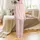 Women's Gentle Blush Pink Fine-Line Crimson Vertical Stripe Breathable Pajama Set Satin Pajamas Set - 3