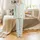 Women's Cute Bear Cloud Two-Piece Loungewear: Cream Blue Wavy Long Sleeve V-Neck Set Satin Pajamas Set - 2