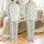 Women's Cute Bear Cloud Two-Piece Loungewear: Cream Blue Wavy Long Sleeve V-Neck Set Satin Pajamas Set - 1