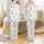 Llama Lover Pajamas: Whimsical Light Grey Llama & Pastel Cactus Pattern Satin Pajamas Set - 1