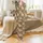 Women's Leopard Print Pajamas: Cream Stylized Spot & Tropical Leaf Pattern Satin Pajamas Set - 2