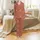 Personalized Bridal Satin Pajamas Set: Terracotta Tropical Palm Leaf & Script Print V-Neck Satin Pajamas Set - 2