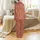 Personalized Bridal Satin Pajamas Set: Terracotta Tropical Palm Leaf & Script Print V-Neck Satin Pajamas Set - 3