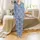 Bridesmaid Satin Sleep Set: Dusty Blue Damask Line Art Personalized Short Loungewear Satin Pajamas Set - 2