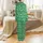 Personalized Family Sleep Set: Custom Face Santa Hat All-Over Green Christmas Motif Loungewear Satin Pajamas Set - 3