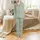 Bridesmaid & Bride Champagne Flute Sleep Set: Sage Green Pine Motif - Soft Stretchy Rayon Satin Pajamas Set - 2
