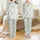 Men's Sage Green Organic Abstract Softened Linen Pajama Set - Watercolor Botanical Print Satin Pajamas Set - 1