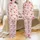 Mom & Daughter Matching Christmas Pajamas: Pink Cartoon Santa, Red Bows & Feather Trim Satin Pajamas Set - 1