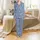 Bridesmaid Gift: Dusty Blue Abstract Floral Lace Patterned Personalized Silky Satin Pajamas Satin Pajamas Set - 2