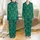 Bridesmaid Emerald Green Satin Sleep Set: White Script Initials, Champagne & Floral Pattern Satin Pajamas Set - 1