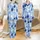 Playful Amigurumi Bunny Pajamas: Seamless Blue & White Crochet Knit Pattern Sleep Set Satin Pajamas Set - 1