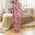 Women's Hand-Drawn Fuchsia Pink Feather & Muted Teal Charcoal Organic Flow Pattern Satin Pajamas Set - 3